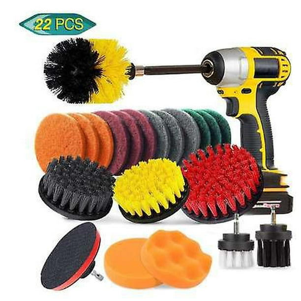 Kit de Accesorio de Cepillo de Taladro Rojo Verde 22 Piezas