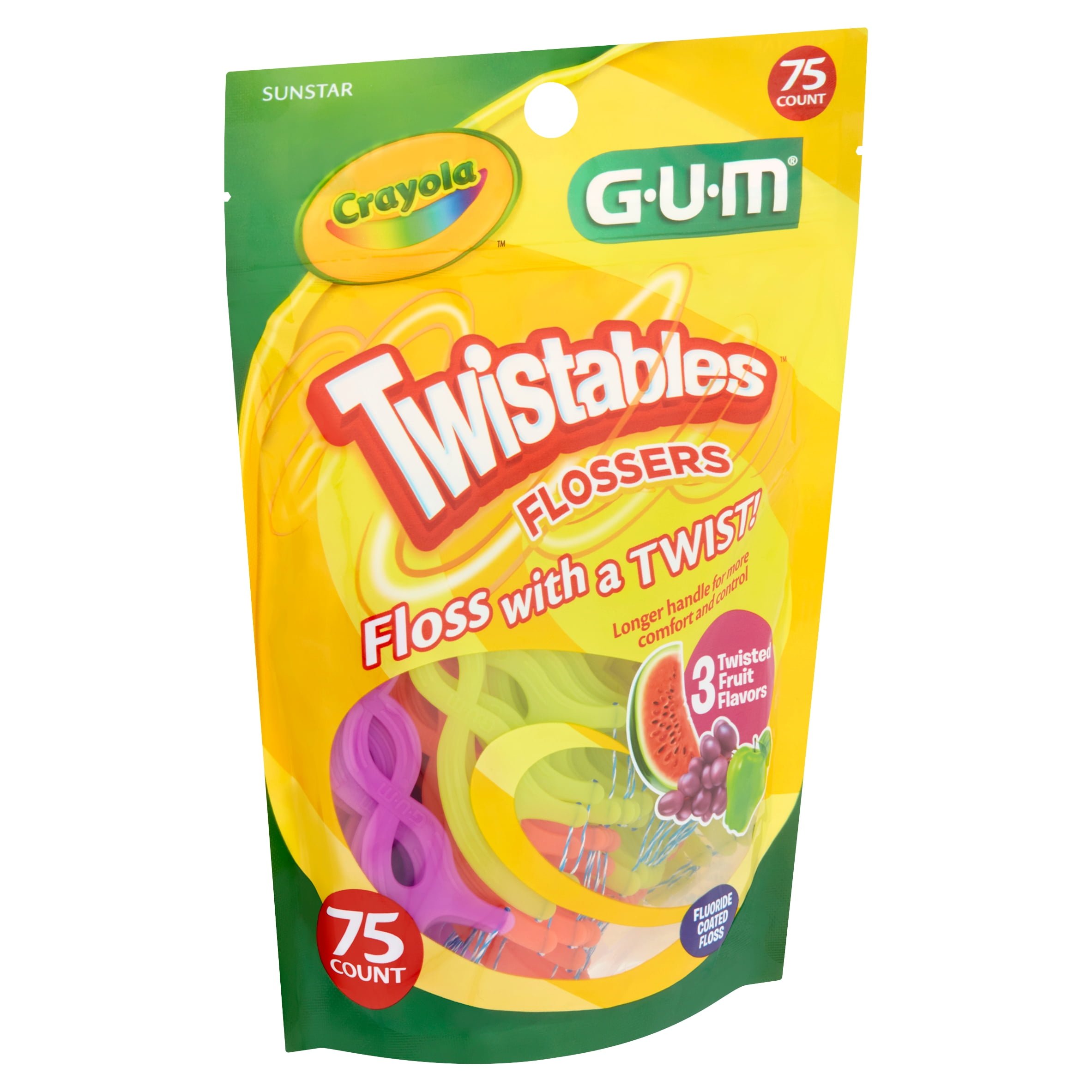 Sunstar GUM Crayola Twistables Flossers, 75 count
