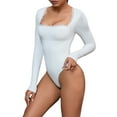 thumbnail image 4 of INSPIRE CHIC Women's Lace Square Neck Shapewear Bodysuit Long Sleeve Tummy Control Leotard Jumpsuit M White, 4 of 5