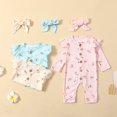 thumbnail image 3 of Xingqing 2PCS Infant Baby Girls Floral Printing Long Sleeve O-Neck Button Jumpsuit Suit, 3 of 8