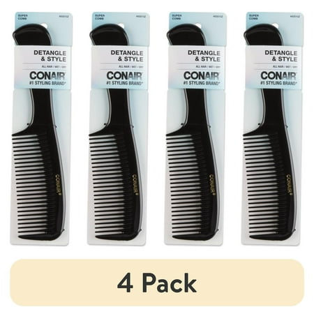 (4 pack) Conair Detangle & Style All-Purpose Hair Comb Black