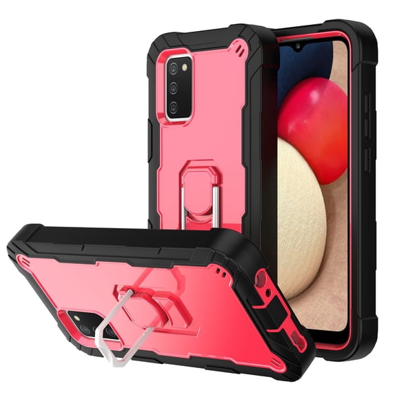 For Samsung Galaxy A02s PC + Rubber 3-layers Shockproof Protective Case with Rotating Holder(Mint