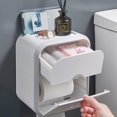 thumbnail image 2 of Portarrollos de papel higiénico adhesivo Baño montado en la pared Soporte de papel higiénico a prueba de mascotas blanco Portarrollos de papel higiénico impermeable de plástico con tapa, 2 of 5