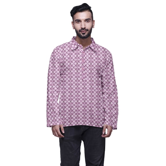Atasi Cotton Flex Indian Mens Shirt Printed Spread Collar Short Kurta For Boys