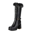 thumbnail image 5 of Platform Winter Mid Calf Dress Boots for Women 2025 Fashion Quilted Buckle Fleece Lined Warm Square Toe High Heel Tall Snow Boots, 5 of 7