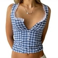 thumbnail image 6 of Douhoow Women's Plaid Tank Tops Summer Vest Sleeveless Button Down Lace Trim Crop Tops, 6 of 6