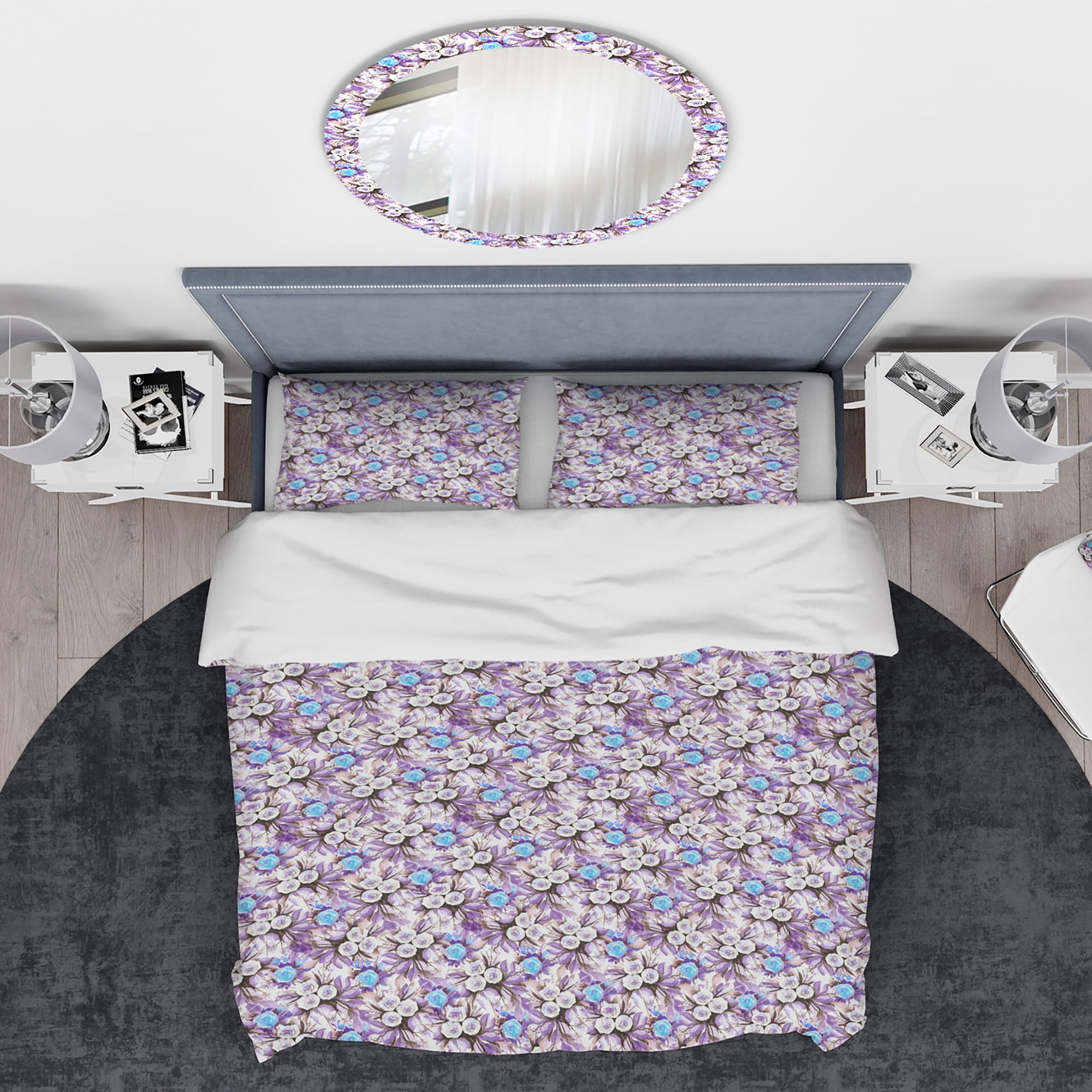 Designart 'Cascade Bouquet Royal Blue Purple & White Flowers' Traditional Duvet Cover Set