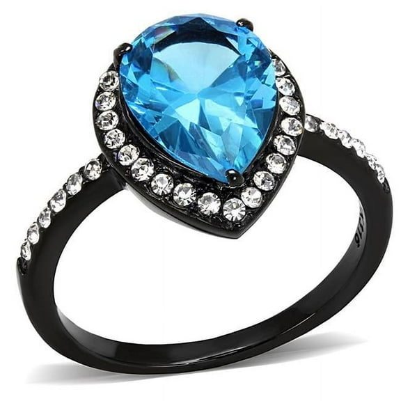 Alamode TK3057-10 Women IP Black Stainless Steel Ring with Synthetic in Sea Blue - Size 10