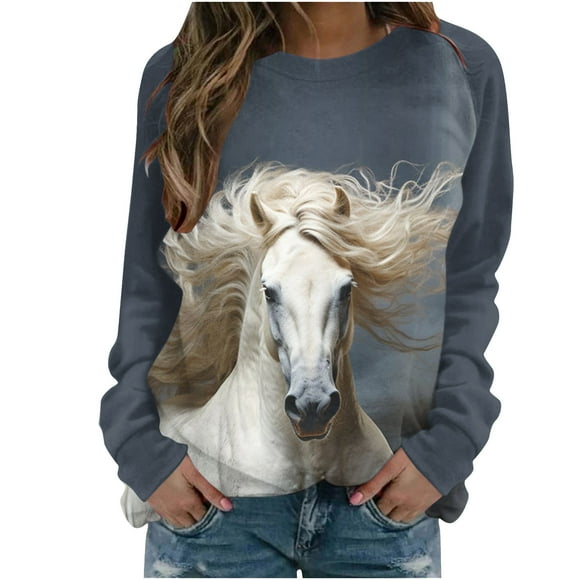 Rbaofujie Womens Hoodie Fashion Women's Halloween Printed Long Sleeve Round Neck Ladies Sweatshirt Tops Blouse Navy Halloween Sweater