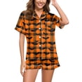 thumbnail image 2 of WTOBBY Ladies' Halloween Printed Pajama Set Loose Fit Casual Short Sleeve Top & Elastic Waist Shorts Two-Piece Sleepwear Comfortable Loungewear Home Outfit,Orange 3XL, 2 of 6