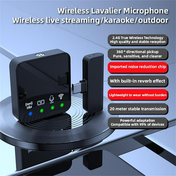 Microphone Wireless Microphone Noise-Canceling Clamp-on Microphone For Live Streaming & Video Recording Portable Outdoors Interview Microphone
