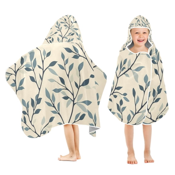 Leaf Pattern Kids Hooded Beach Towel Baby Bath Poncho Towels with Hood Absorbent 50"x23.5" for Pool Swimming