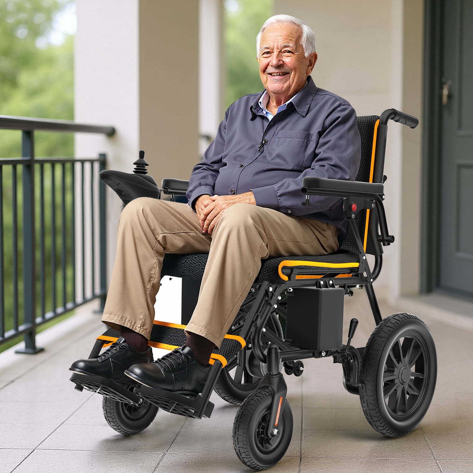 COOLHUT Foldable Electric Wheelchair, 20+ Miles Long Range Motorized Electric Wheelchair, Senior-Friendly Power Chair with 360° Joystick, All Terrain Smart Mobility Scooter, Orange
