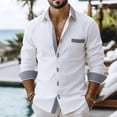thumbnail image 2 of Stamzod Mens Shirts Long Sleeve Color Block Business Casual Work Shirt Button Down Beach Shirts for Men White-2 XXXL, 2 of 6