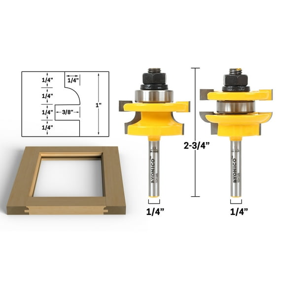 Yonico Rail & Stile Router Bits - Matched 2 Bit Round-over - 12241q
