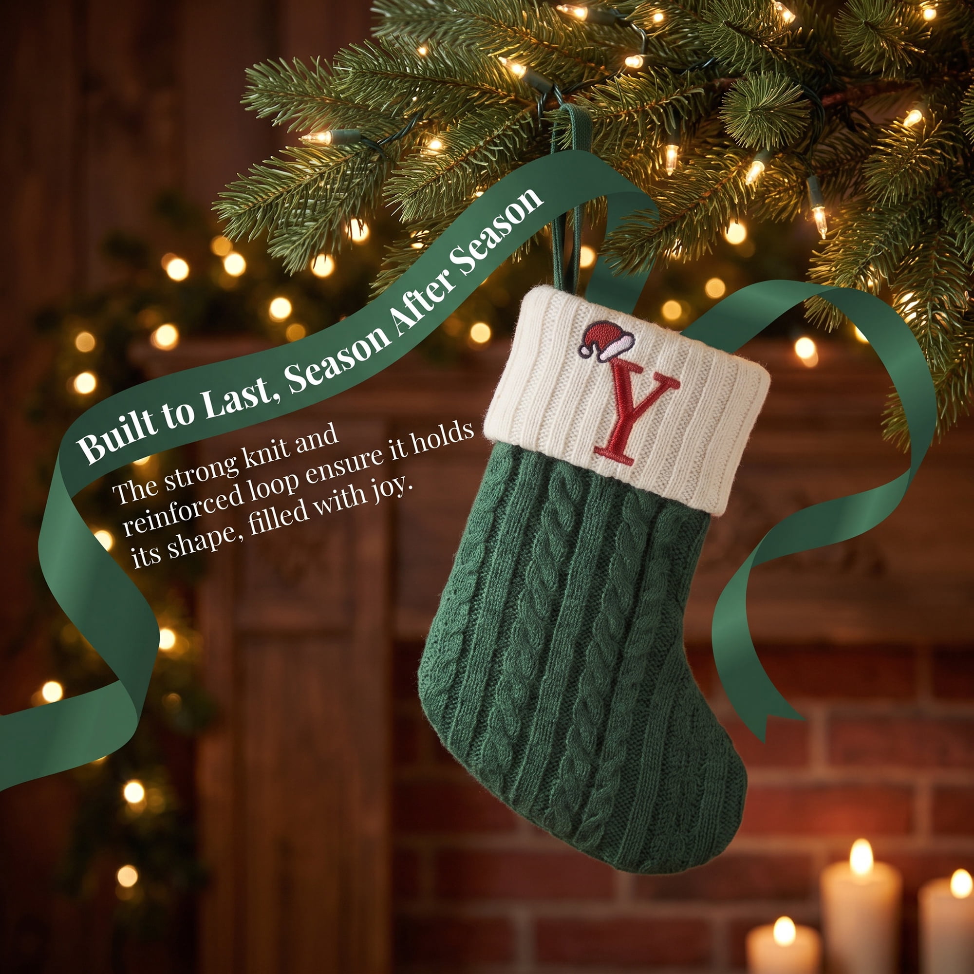 Unique Bargains Christmas Luxury Grand Hearth Accent Stocking Green Letter Y 8"
