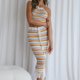 thumbnail image 1 of Conjunto De Falda Ajustada Conjunto de falda ajustada para mujer Ropa de fiesta sin espalda con rayas horizontales expuestas al ombligo Kuymtek Xl Azul para Mujer, 1 of 6
