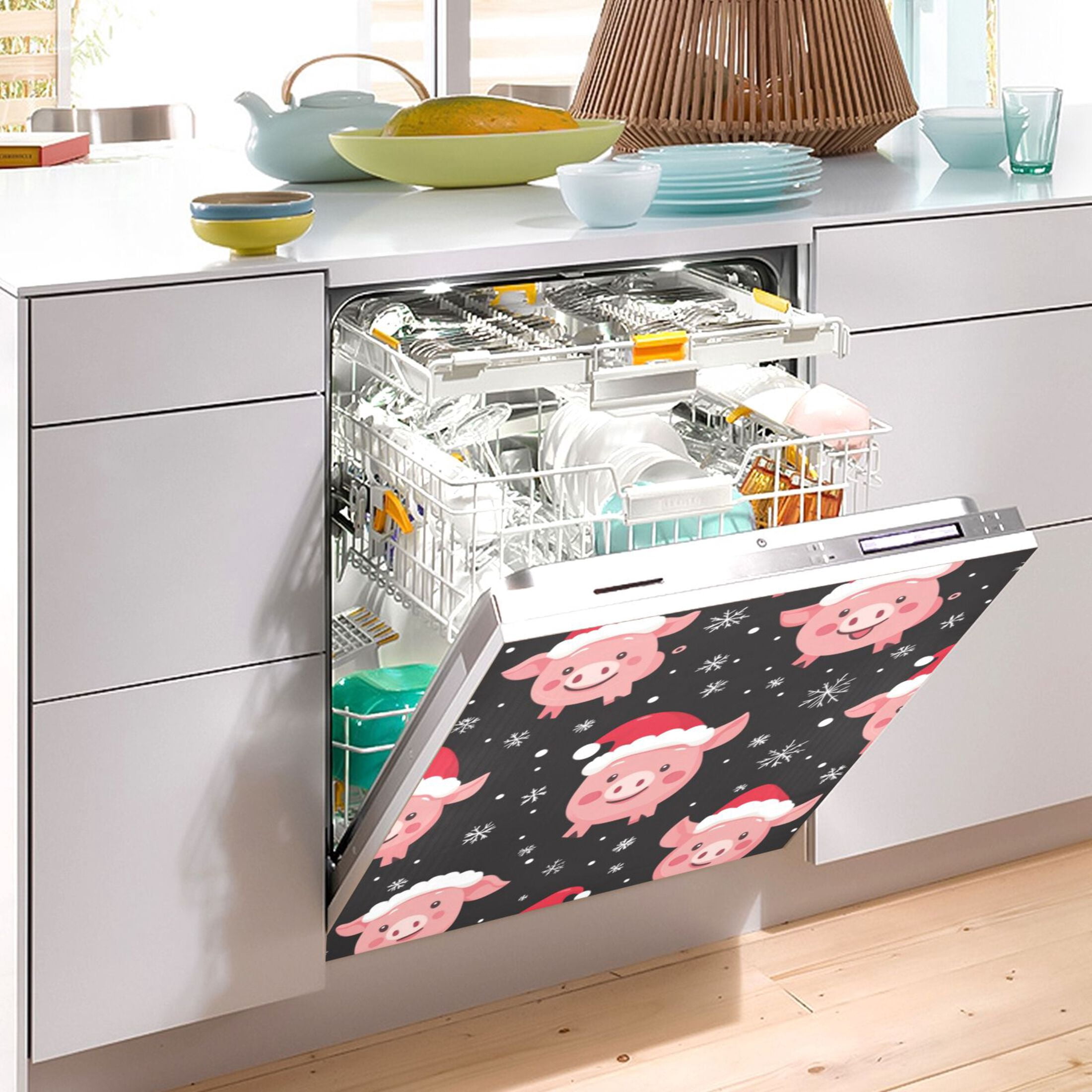 Dishwasher Magnetic Sticker 23x26 Inch Refrigerator Magnetic Sticker Washing Machine Magnetic Sticker Kitchen Panel Magnetic Sticker Home Decor Christmas Pig