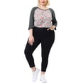 thumbnail image 2 of Unique Bargains Women's Plus Size Floral Tops Round Neck 3/4 Sleeves Modern Color Blouse, 2 of 6