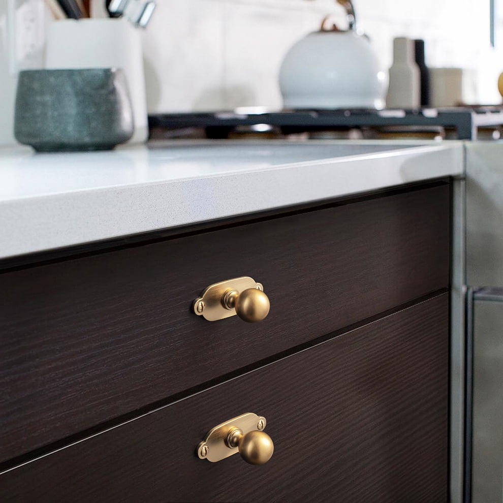 Goo-Ki 12 Pack Champagne Bronze Cabinet Knobs with Backplate for Drawer Cupboard, 0.94" Dia Drawer Knob Handle Zinc Alloy Hardware