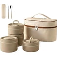 thumbnail image 1 of Portable Insulated Lunch Container Set, 4 Tier Separate Stackable Stainless Steel Lunch Container with Insulated Hot Food Bag, for Work, Camping, Picnics (Brown,4Set), 1 of 8