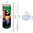 thumbnail image 3 of Manly 20 Oz Skinny Tumbler, Billiard Pool Balls Arrangement Snooker Contest Beginning Entertainment Game Print, Leak-Proof Straw Lid and Brush Vacuum Insulated for Outdoor Use, Green Yellow, 3 of 6