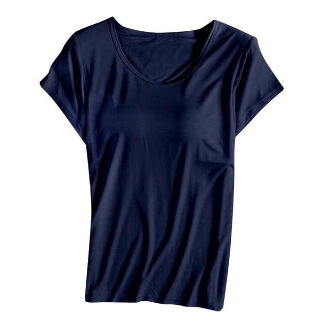 HNMKIU Pyjama d'Été Respirant T-Shirt à Manches Courtes avec Soutien-Gorge Intégré Semi-Manches