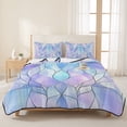 thumbnail image 3 of Full Quilt Set 78''x90'', Stained Glass Lightweight Summer Bedspread Coverlet Set with 2 Pillow Shams, Blue Purple Floral Geometric Breathable All Season Quilt Bedding for Bedroom/Guest Room, 3 of 9