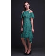 thumbnail image 2 of Bimba Green Geometric Print Cold Shoulder Women Swing Tunic Flutter Sleeve Midi Dress - XXX-Large, 2 of 6