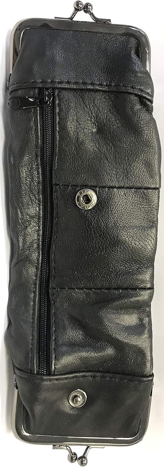 Eclipse Luxury Full Lamb Skin Cigarette Case Pouch, Coin Purse w/ 2 Snap Closure & A Zipper Pocket, Holds 120s Size (X-Long) , 3212Z (Choose Your Own Colors!) (Black & Red)