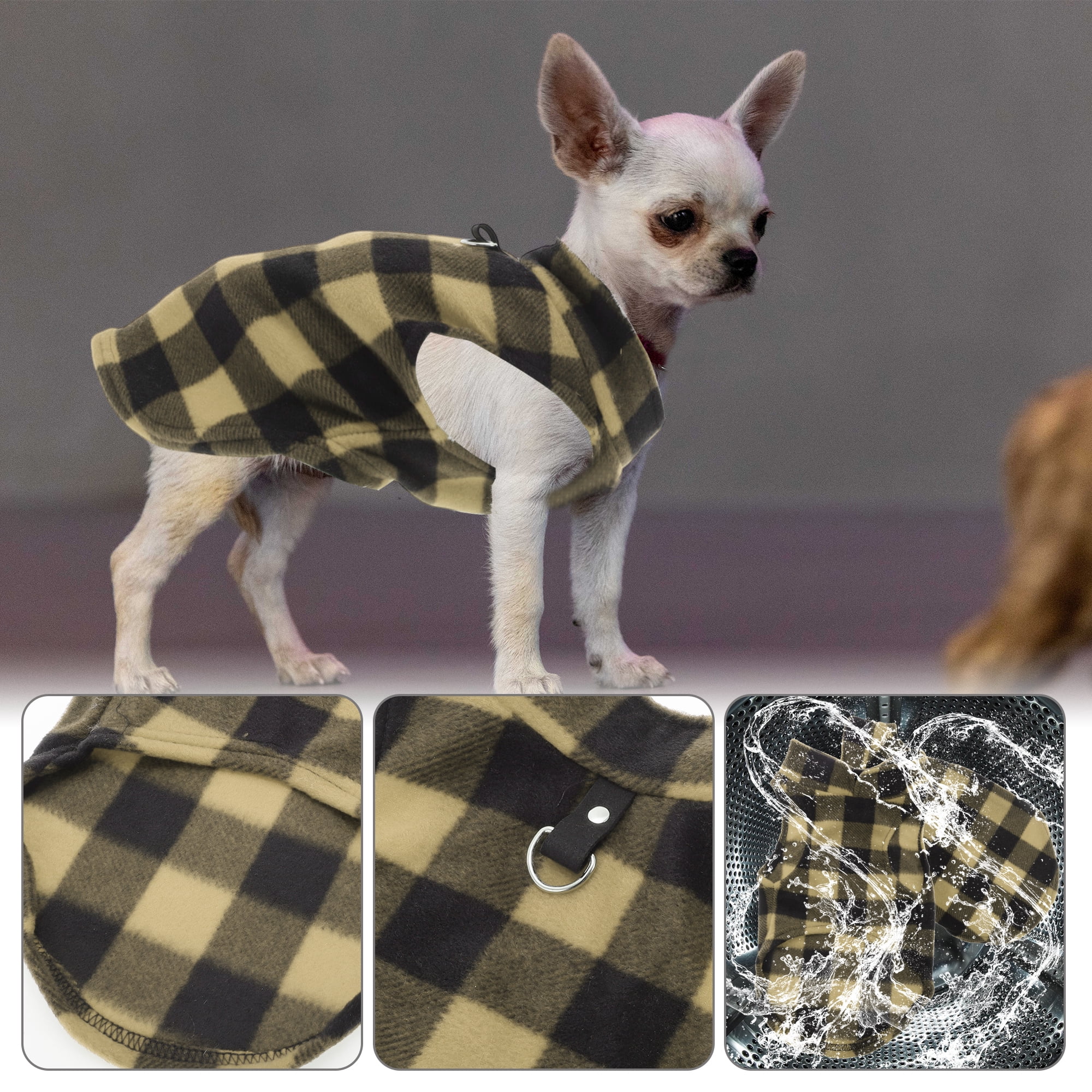 Unique Bargains Small Dog Cat Jumpers Plaid Polar Fleece Clothes Yellow Black L