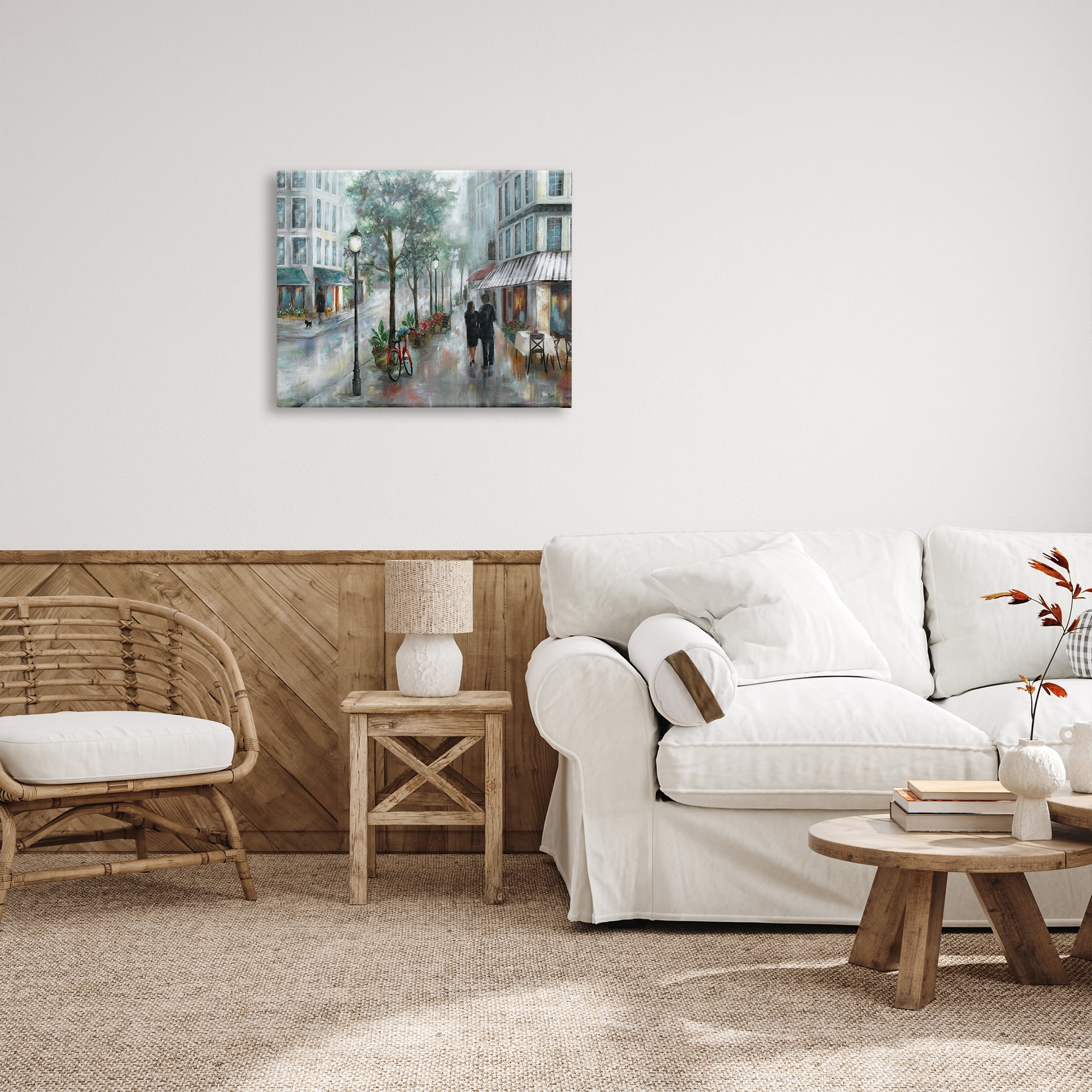 Stupell Indtries Couple Walking Through Traditional Rainy City Architecture,30 x 24,Design by Nan