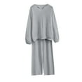 thumbnail image 2 of ClodeEU Women's 2 Piece Outfits,Long Sleeve Sweater Set Knit Pullover Tops With Wide Leg Pants,Loose Lounge Sets Gray,Womens Plus Free Size, 2 of 4