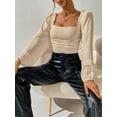 thumbnail image 6 of Women'S Square Neck Long Sleeve Crop Tops Puff Sleeve Ruched Blouse  S, 6 of 8