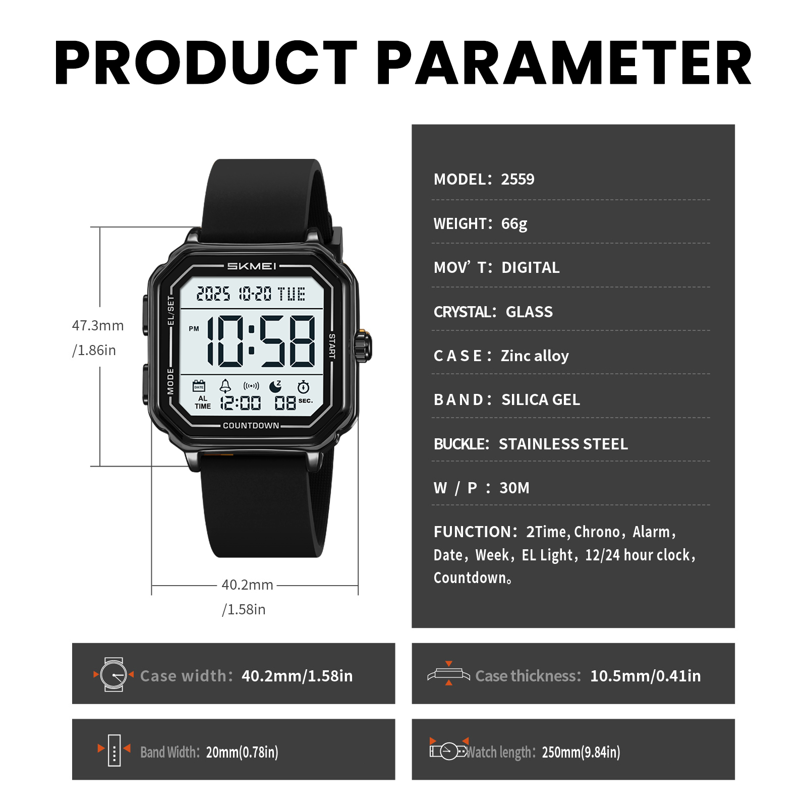 SKMEI Mens Digital Watch Sports Waterproof Outdoor Large Face Military Watches for Men with Stopwatch LED Back Ligh Alarm