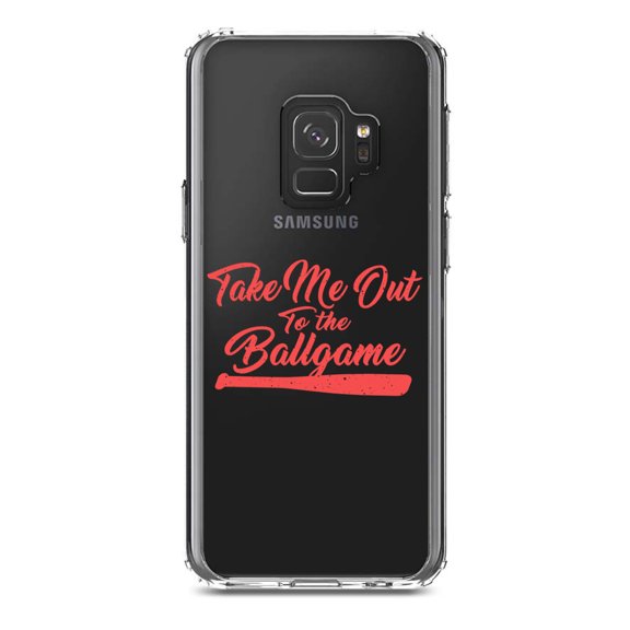 DistinctInk Clear Shockproof Hybrid Case for Samsung Galaxy S9 (5.8" Screen) - TPU Bumper Acrylic Back Tempered Glass Screen Protector - Take Me Out to the Ballgame Baseball