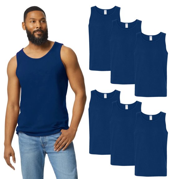 Gildan Men's Heavy Cotton Tank Top, Navy, Sizes S-3XL, 6-Pack, Classic Fit Sleeveless Undershirt