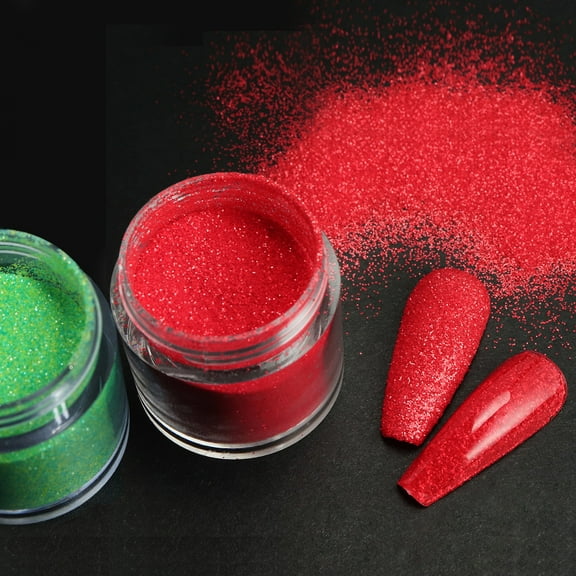 Red Green Superfine French Nail Glitter Powder - Red Green Christmas Design Chrome Nail Powder Shiny Candy Glitter Flakes Nail Pigment Dust Gel Polish Manicure Accessories Nail Powder(2 Bottles)
