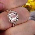 thumbnail image 2 of 2 Carat 7x5mm Emerald Cut Pink Morganite Engagement Ring 10k Rose Gold Promise Ring for Bride or Anniversary Gift Startling Jewelry Twisted Across Design Halo Art Deco, 2 of 5
