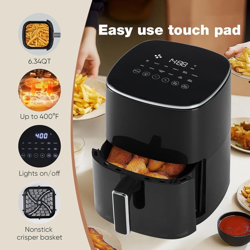 Sybels Air Fryer with Viewing Window, 6-Quart 12-in-1 Multi-Function Appliance for Air Frying, Roasting, Baking & Dehydrating, Black