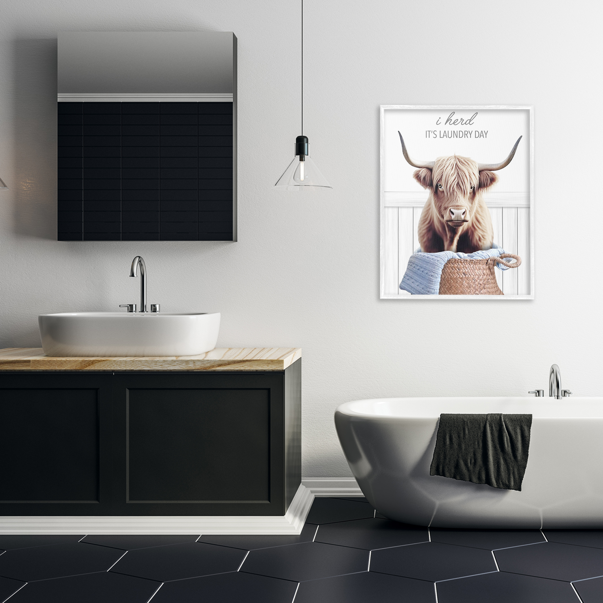 Herd It's Laundry Day White Framed Giclee Art, design by Marcus Prime