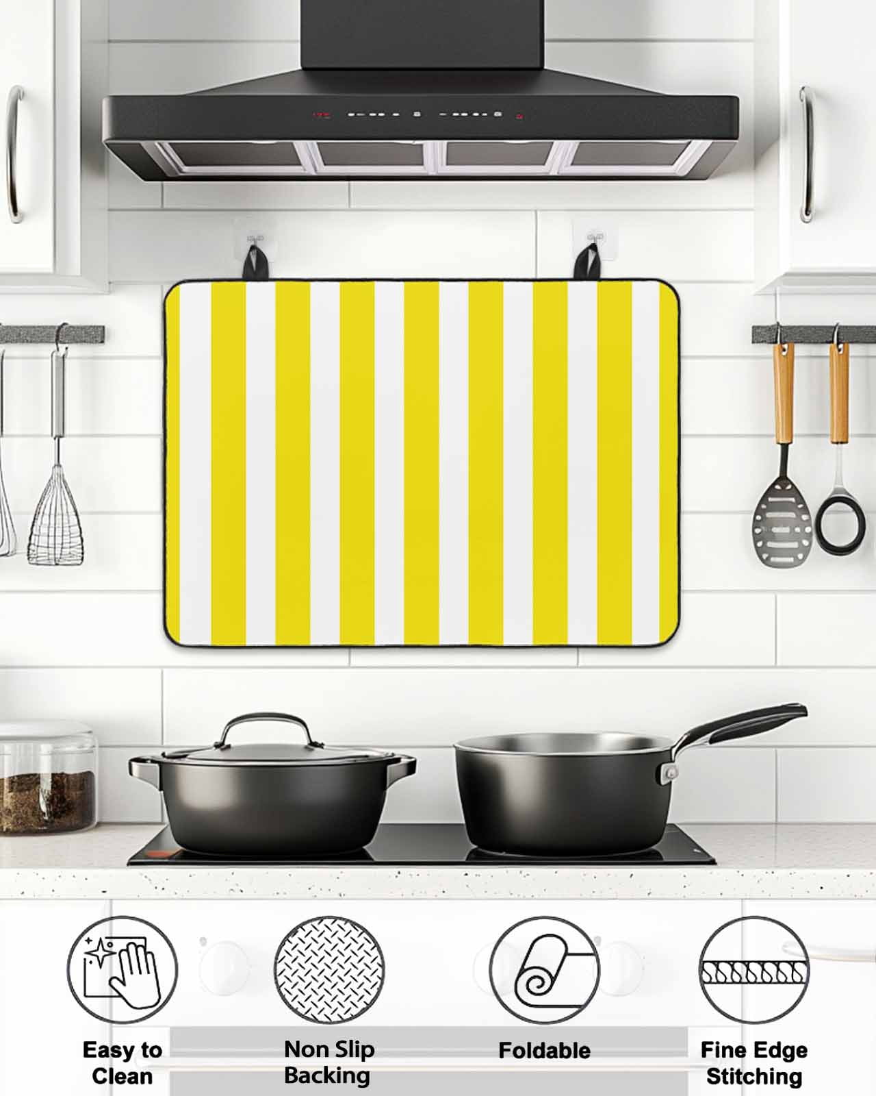 Stove Top Covers for Electric Stove, Yellow Striped Glass Stovetop Cover Protector, Modern Farmhouse Yellow White Stripes Induction Cooktop Protector Oven Mat for Kitchen Countertop 24"x21"