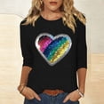 thumbnail image 2 of Mujeres Tres Cuartos de Manga Tops Suelto Ajuste Impreso Cuello Redondo Casual Blusa Camiseta Verano, 2 of 5