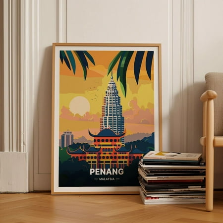 Penang Malaysia Travel Poster, Traditional Artwork, Ideal For Home Decor & Special Occasions Gift Wall Art, Modern Wall Decor, 12x18 UNFRAMED