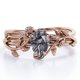 thumbnail image 1 of JeenMata Anillo Nupcial con Diseño de Hojas de Cuarzo Rutilado Negro Druzy Transparente en Forma de Lágrima de 1 Quilate con Engaste en Garras en Baño de Oro Rosa de 18 K sobre Plata, 1 of 6