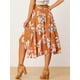 thumbnail image 4 of Falda Cruzada A Media Pierna Floral Hawaiana Tropical Bohemia Para Mujer Naranja L, 4 of 5