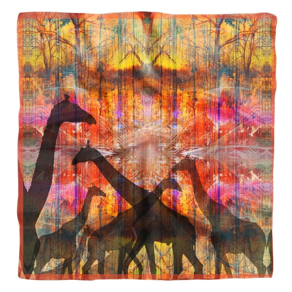 Phagun Gold Giraffe Jungle Printed Square Pure Silk Scarf For Hair Neck Head Bandanas For Women