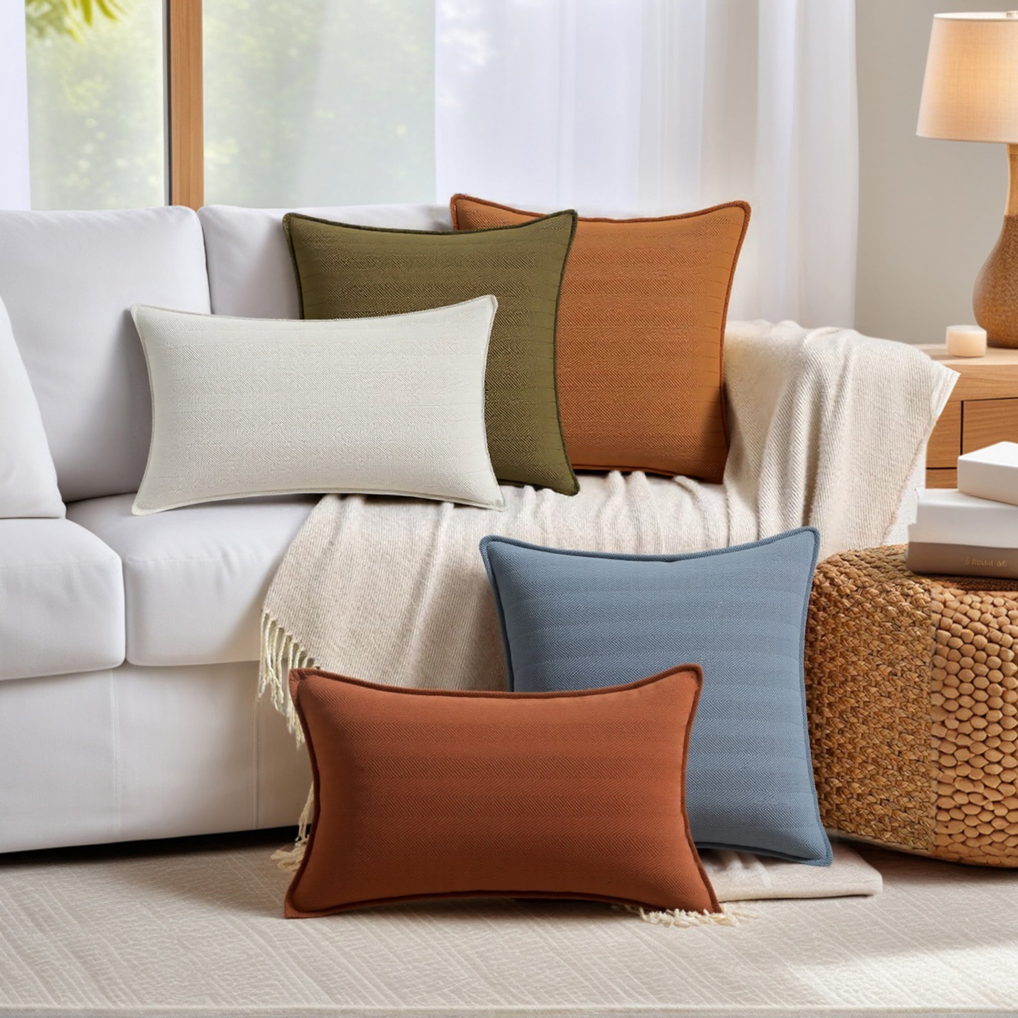 Unique Bargains 4 Pcs Soft Chenille Pillow Covers 12" x 20" Peru Color/Sienna Color