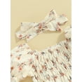 thumbnail image 6 of Musuos Baby Girl Summer Outfit, 3 6 9 12 18Months Square Neck Lace Trim Puff Sleeve Flower Print Romper + Bow Headband 2 Piece Set, 6 of 9