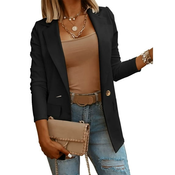 One Button Women Solid Color Casual Blazer Jacket Coat